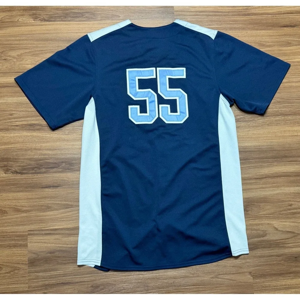 Nike Team North Carolina Tar Heels Baseball Jersey #55 Navy Blue Mens Sz L
